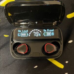 Wireless Earbud Headphones with Charging Case - Black and Red